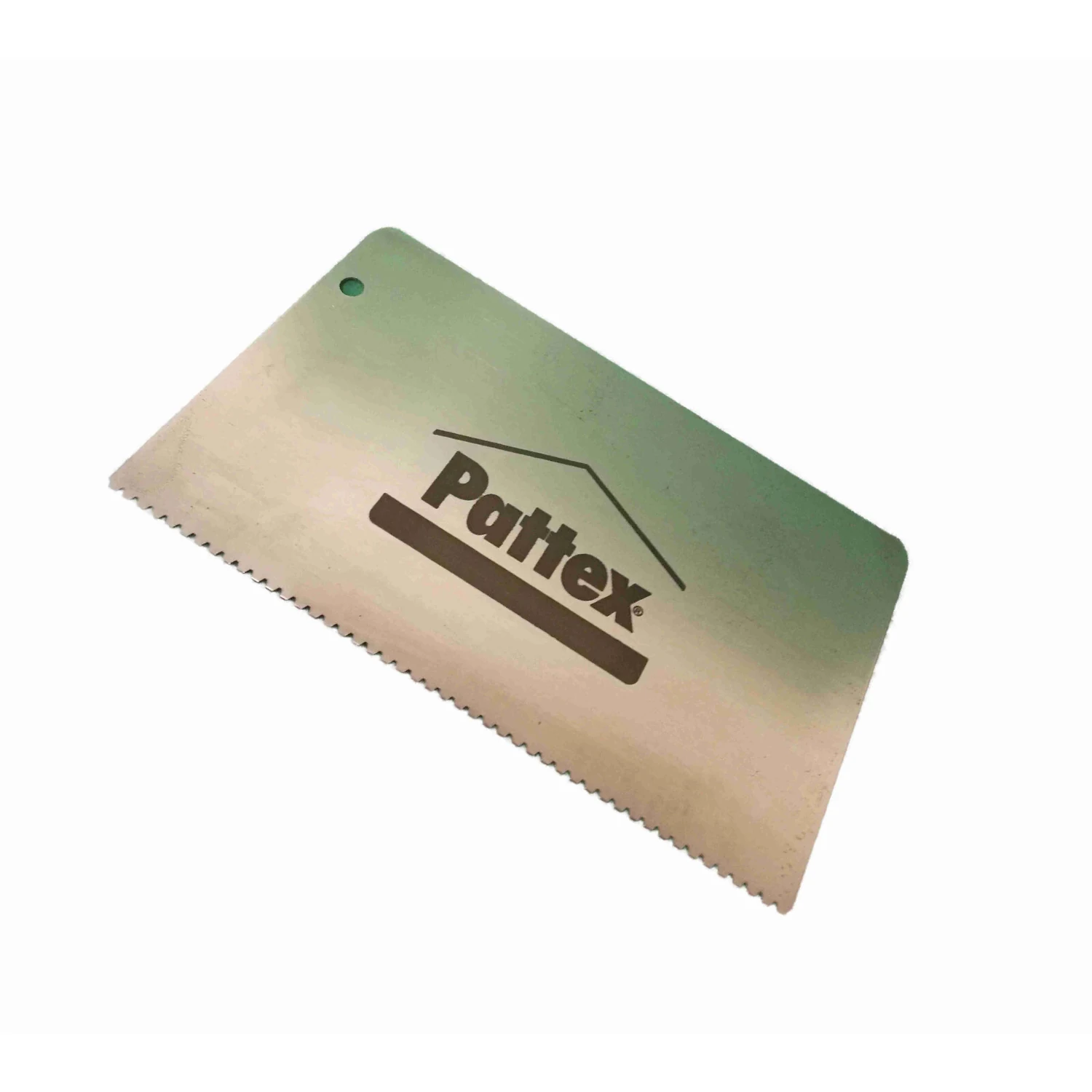 Pattex Zahnspachtel aus Metall für Kleber und Leim, Zahnspachtel liegend