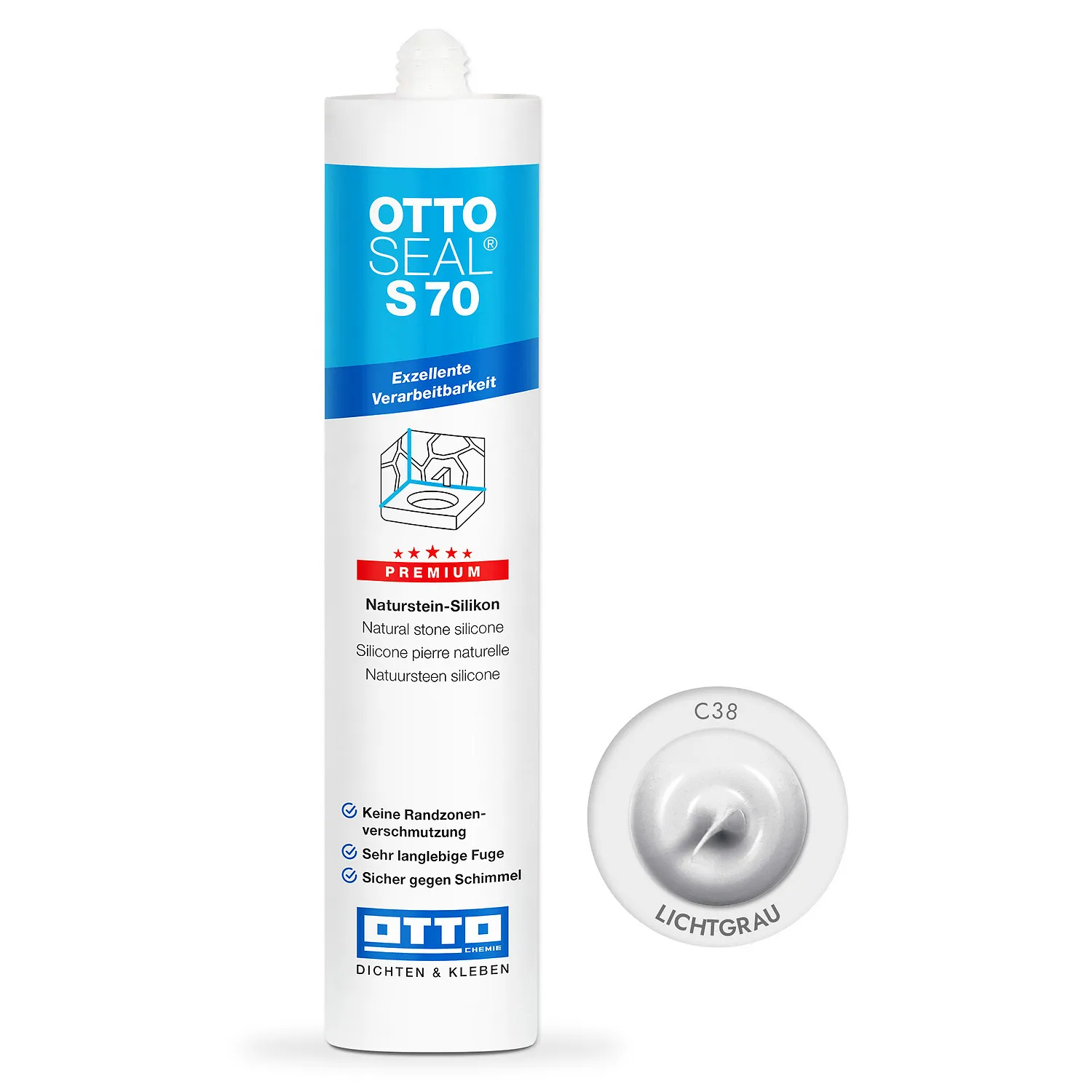 Ottoseal S70 Naturstein Silikon lichtgrau 310ml, farbtonabgestimmter Fugendichtstoff für Naturstein und Fliesen