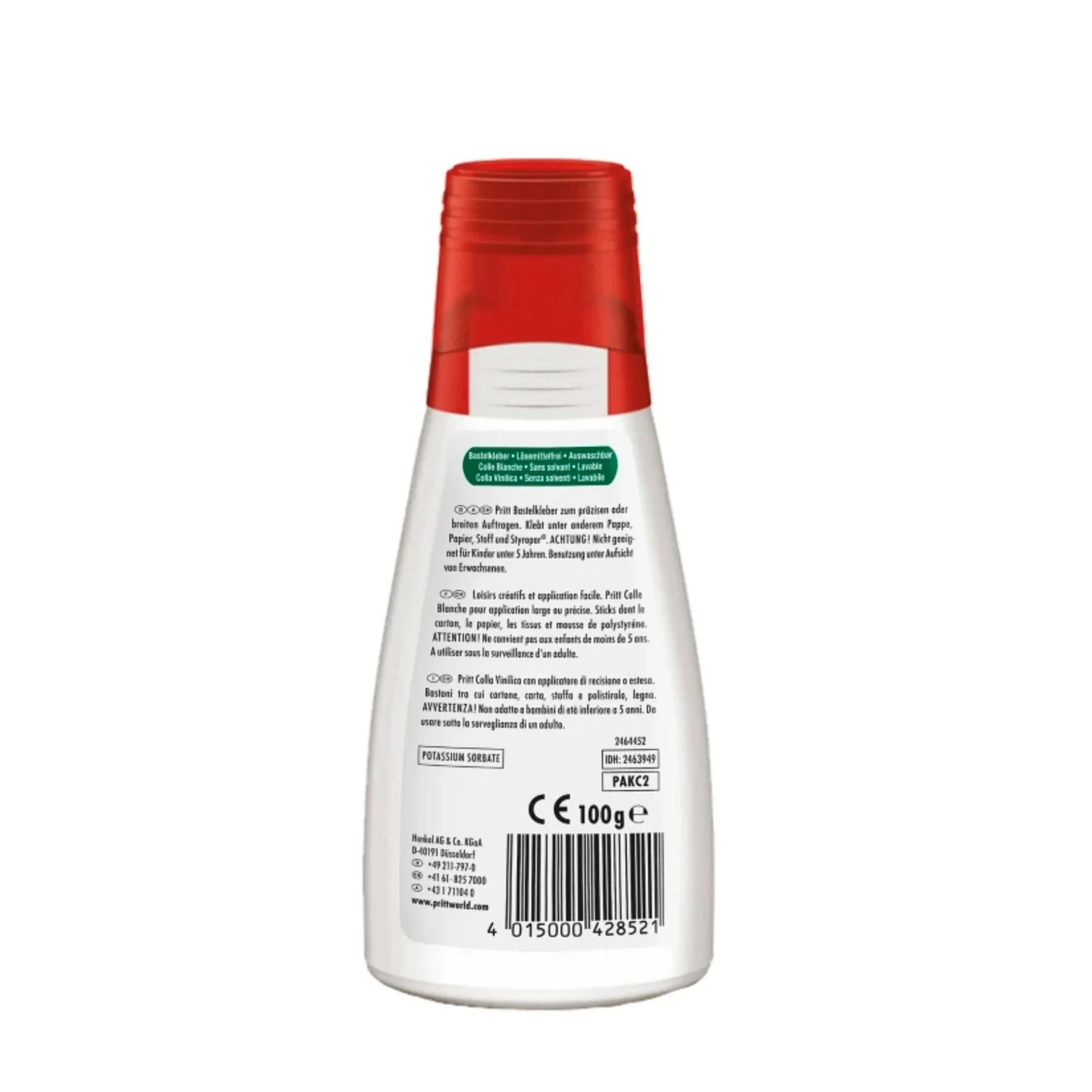 Pritt Bastelkleber lösemittelfrei weiß, Flasche 100 g – Flasche Rückseite