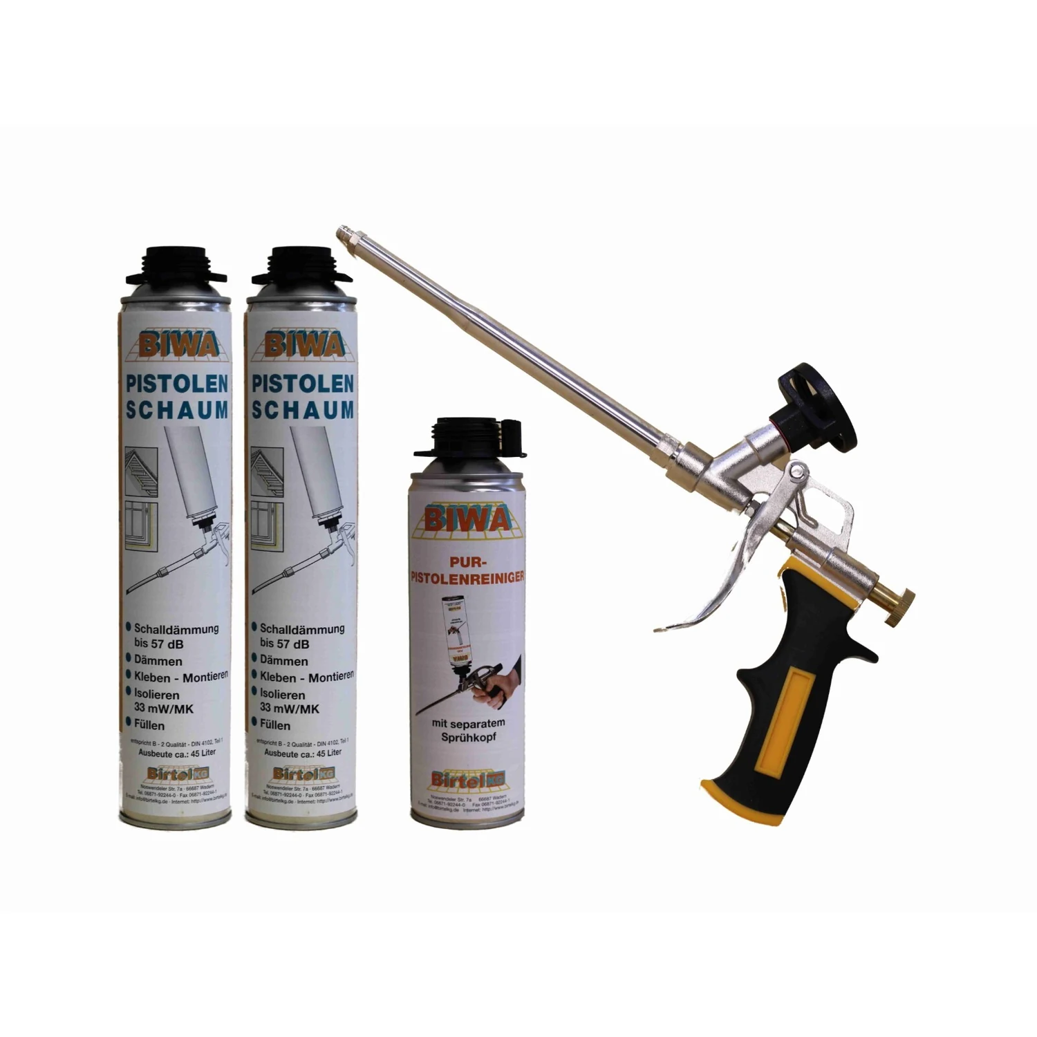 BIWA Pistolenschaum-Set B2 mit Antihaft-Pistole, 2 × 750 ml – Lieferumfang