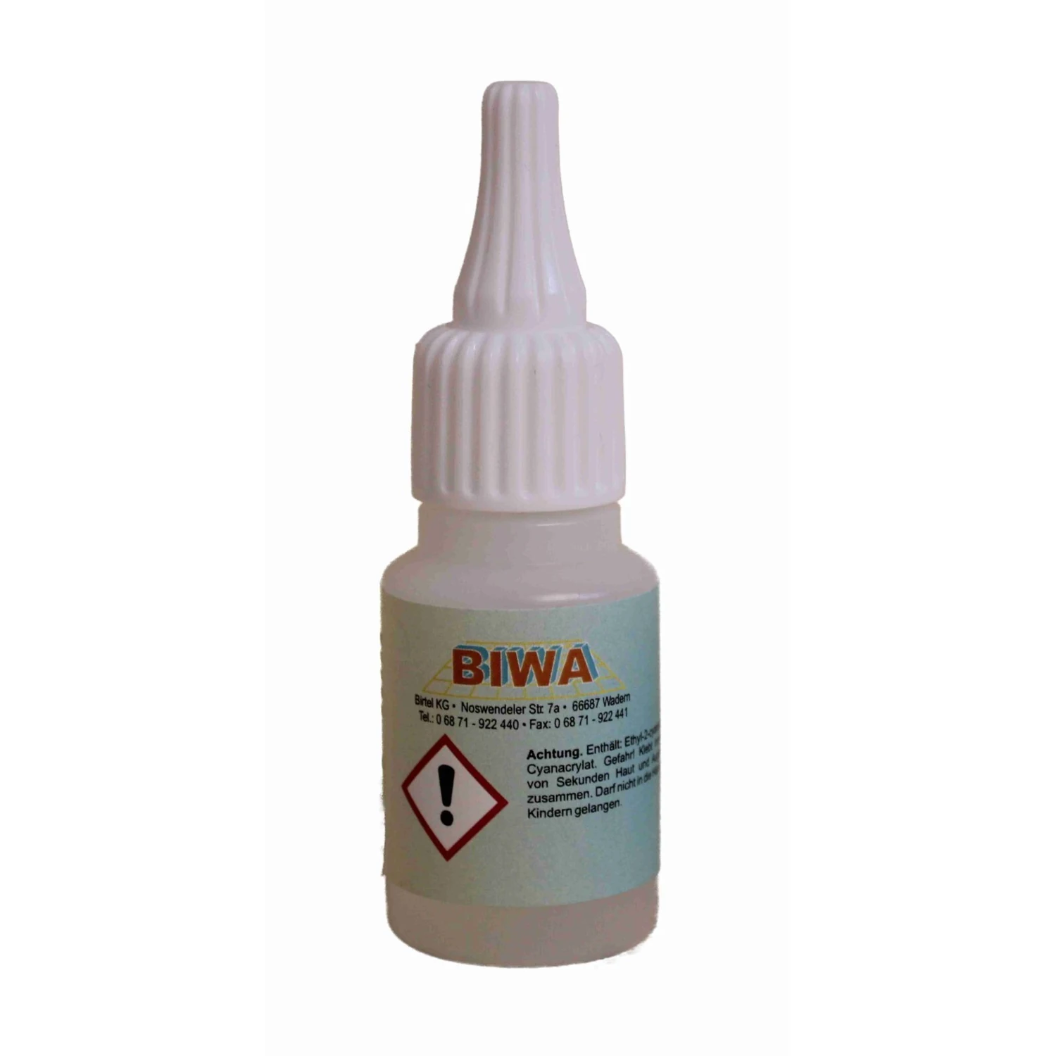 BIWA Sekundenkleber Cyanacrylat farblos, Flasche 20 g – Flasche mit Gefahrenhinweis