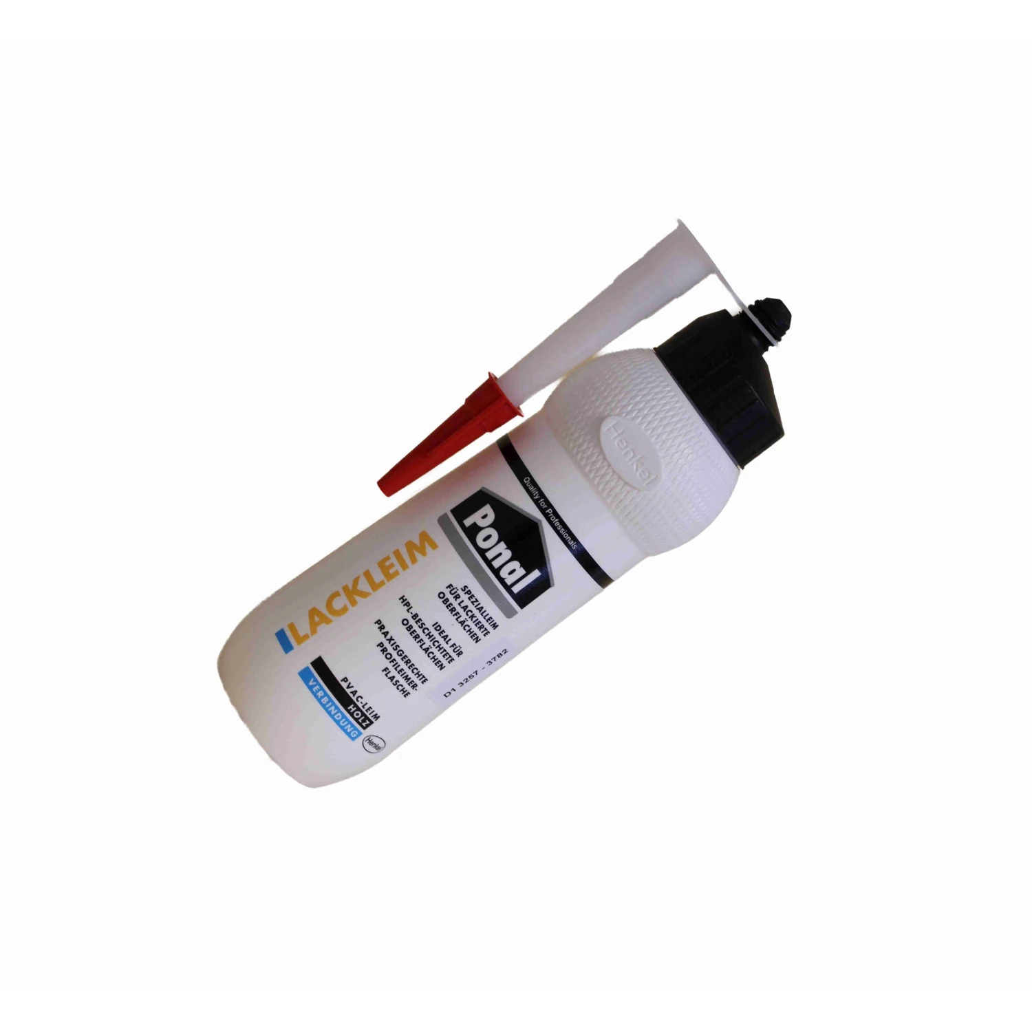 Ponal lacquer glue cream, bottle 400 g – bottle lying flat with nozzle