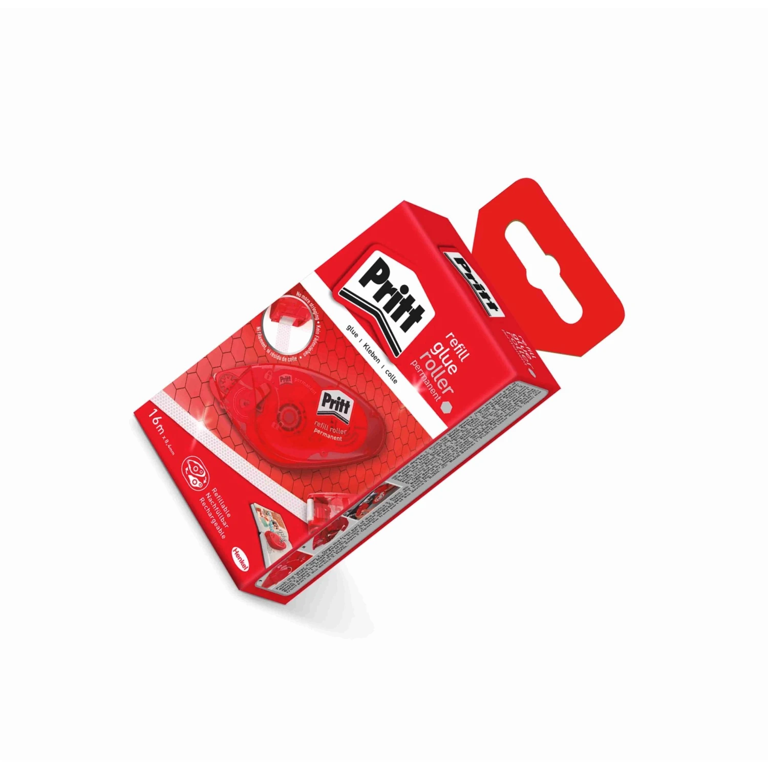 Pritt Kleberoller Refill permanent, 8,4 mm × 16 m – Verpackung schräg