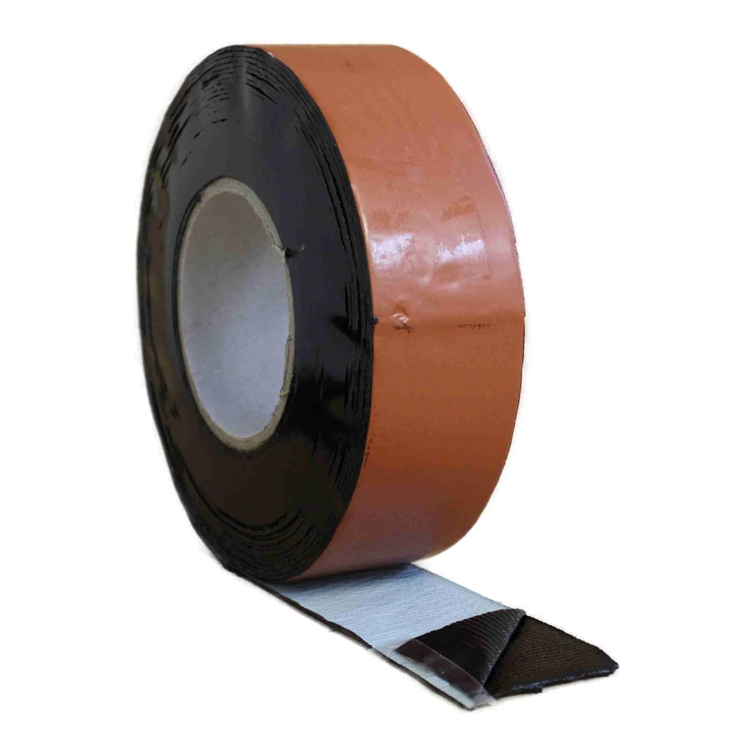 BIWA bitumen tape 50 mm x 10 m in brick red: roll of self-adhesive repair tape with partly peeled-off protective film