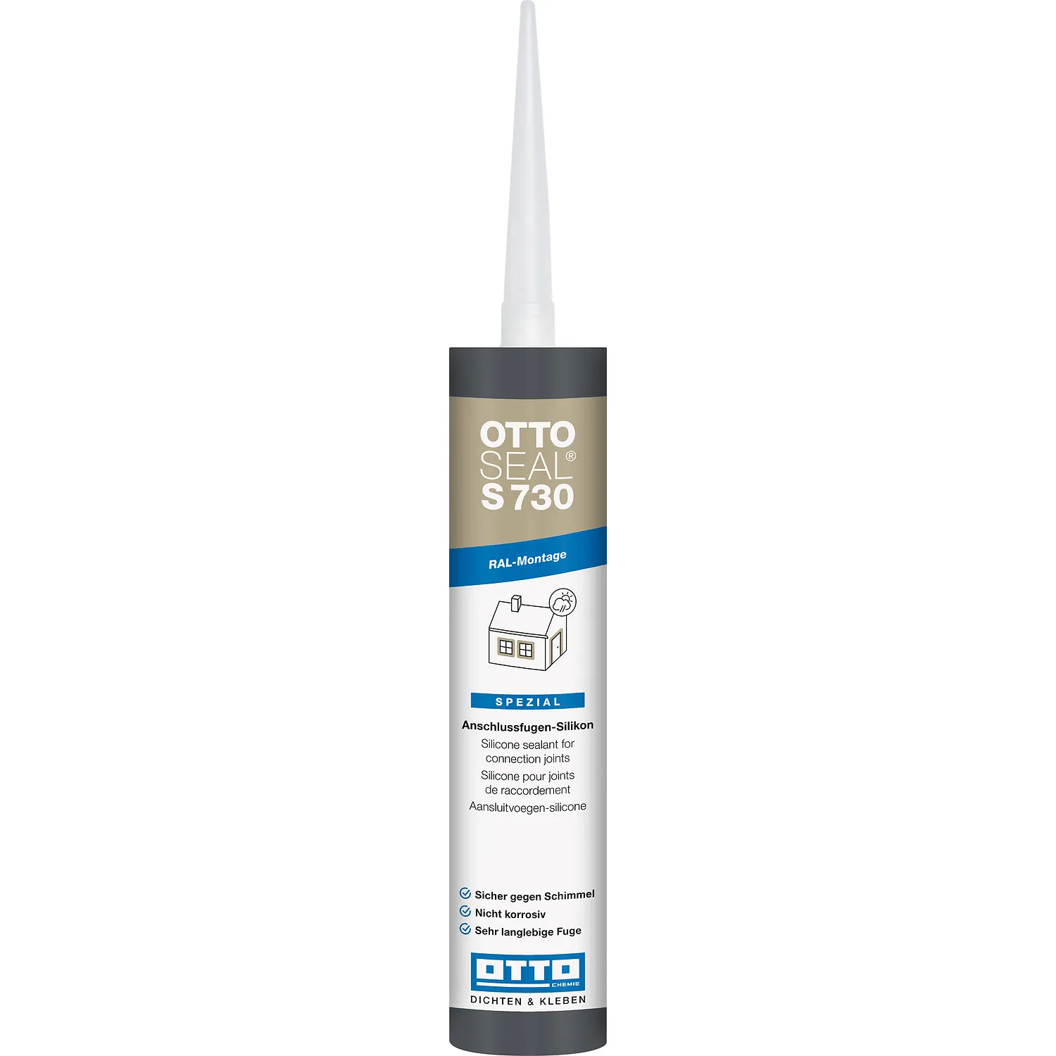 Ottoseal S730 RAL-Montagesilikon Kartusche 310ml mit aufgesetzter Dosierdüse, für die Außenmontage
