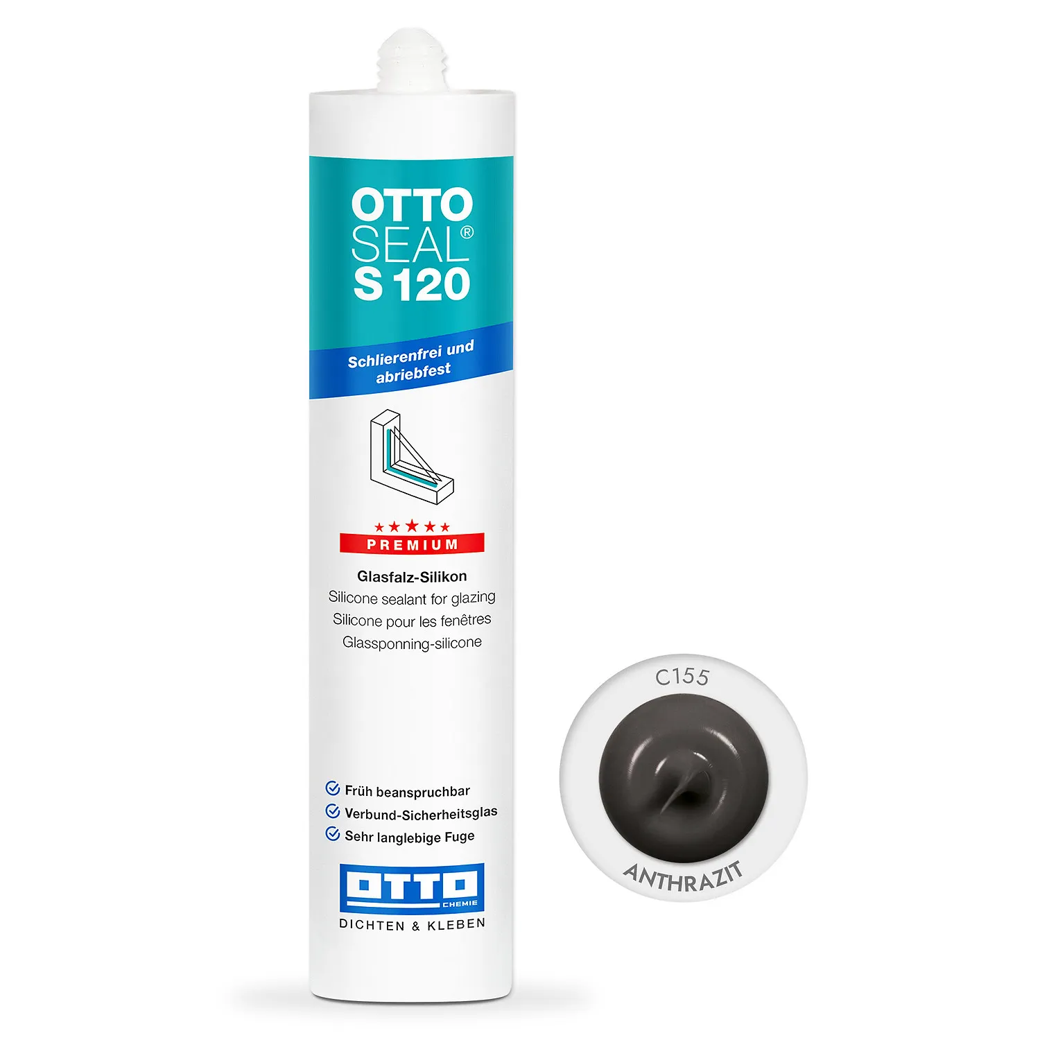 Ottoseal S120 Fenstersilikon anthrazit, Kartusche 310ml, Silikondichtstoff für Fensteranschlussfugen