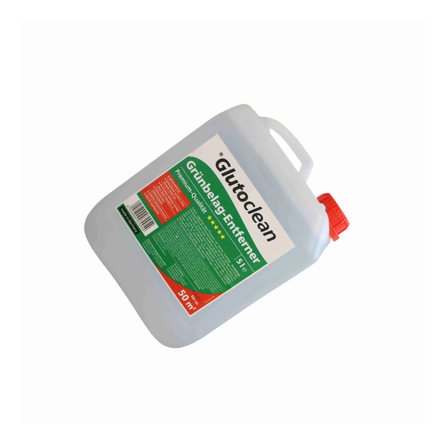 Glutoclean odstranjevalec zelenih oblog, kanister 5 l nagnjen, etiketa z navedbo za približno 50 m²