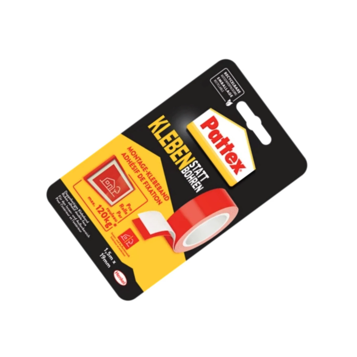 Pattex Kleben statt Bohren Montageband 19 mm x 1,5 m – Blisterverpackung Vorderseite