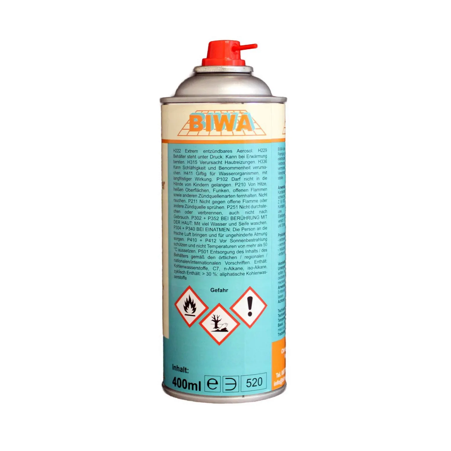 Kontaktreiniger Spray 400 ml – feuchtigkeitsverdrängend für Elektronik – Rückseite mit Produktangaben