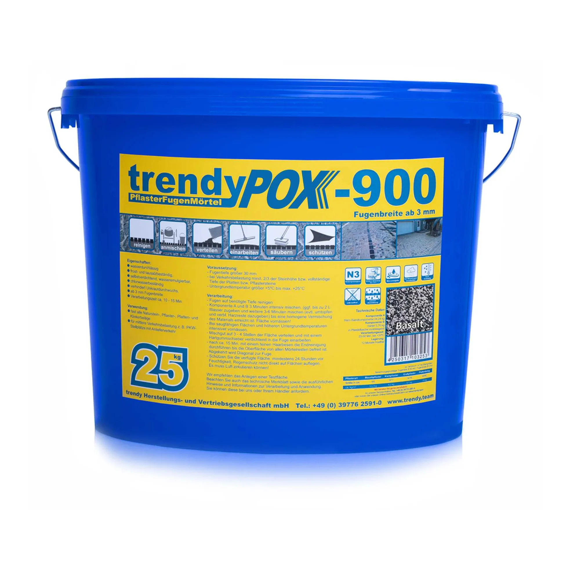 trendypox EP 900 F mortero de juntas 2K para adoquines en cubo de 25 kg, imagen recortada