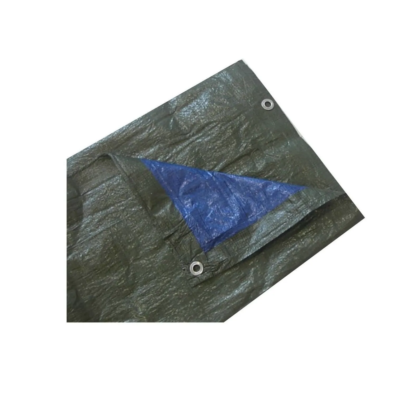 Gewebeplane 140 g/m² Abdeckplane grün/blau, ausgebreitet von oben mit Ösen an den Ecken