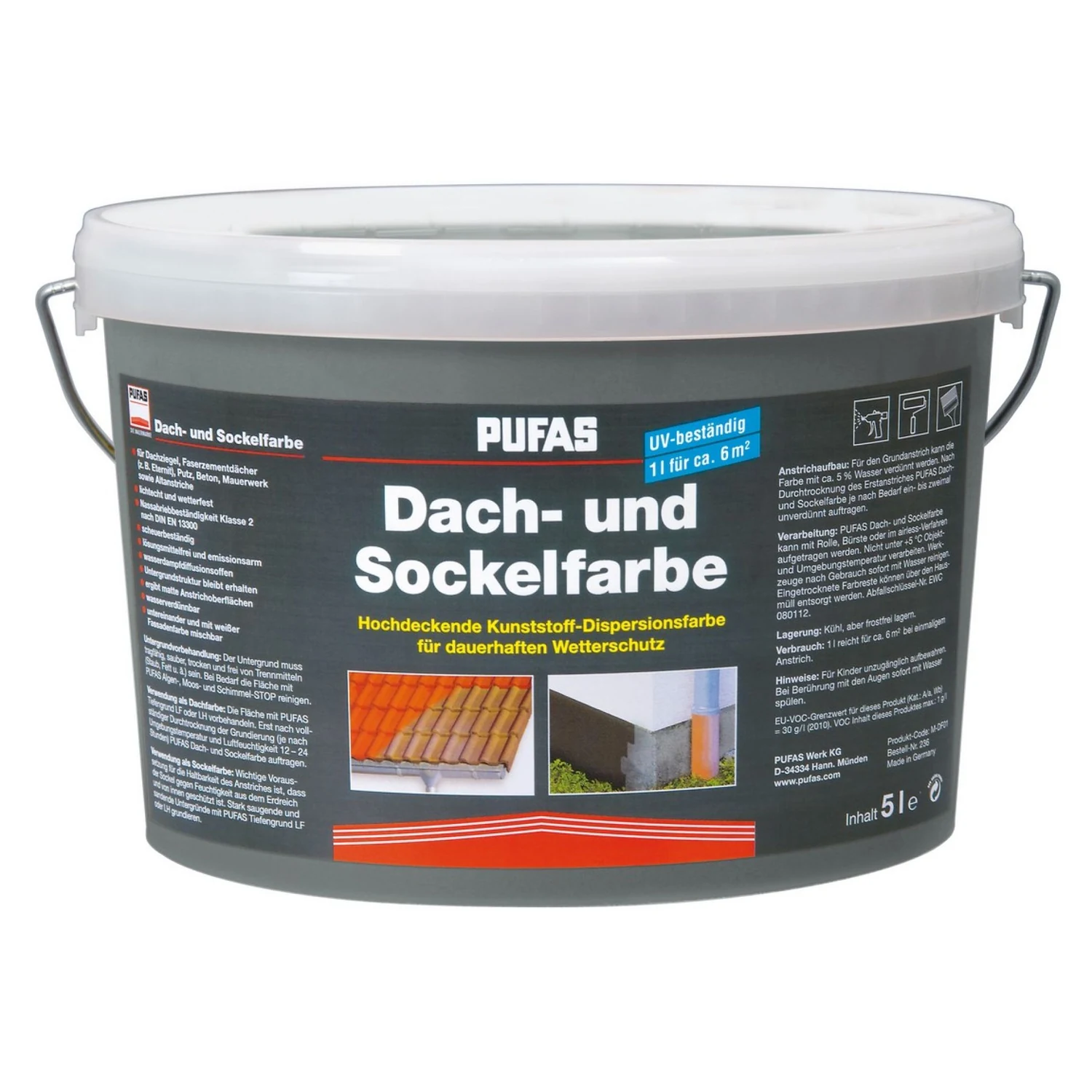 Pufas Dachfarbe Acryl-Dachbeschichtung 5 l Eimer