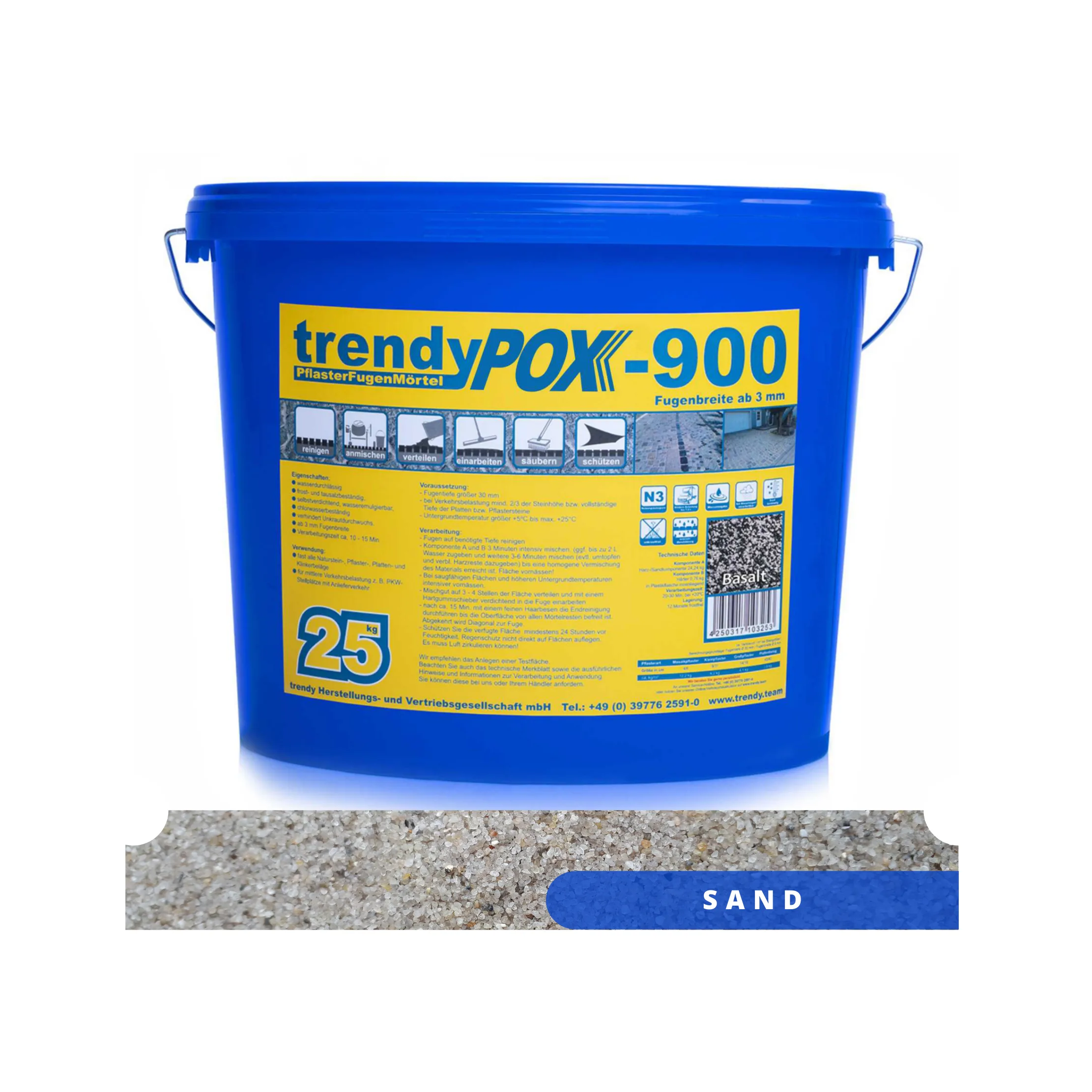 trendypox EP 900 F brolægningsfugemørtel sand i 25-kg-spand med farveprøve