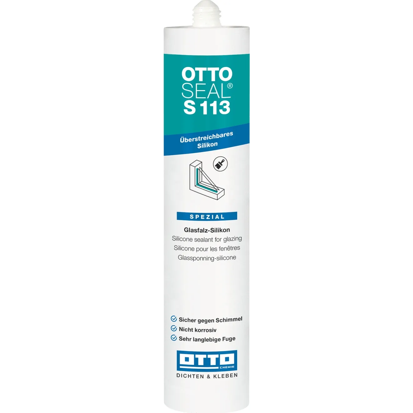 Ottoseal S113 überstreichbares Silikon 310-ml-Kartusche in RAL 9010 reinweiß, Freisteller