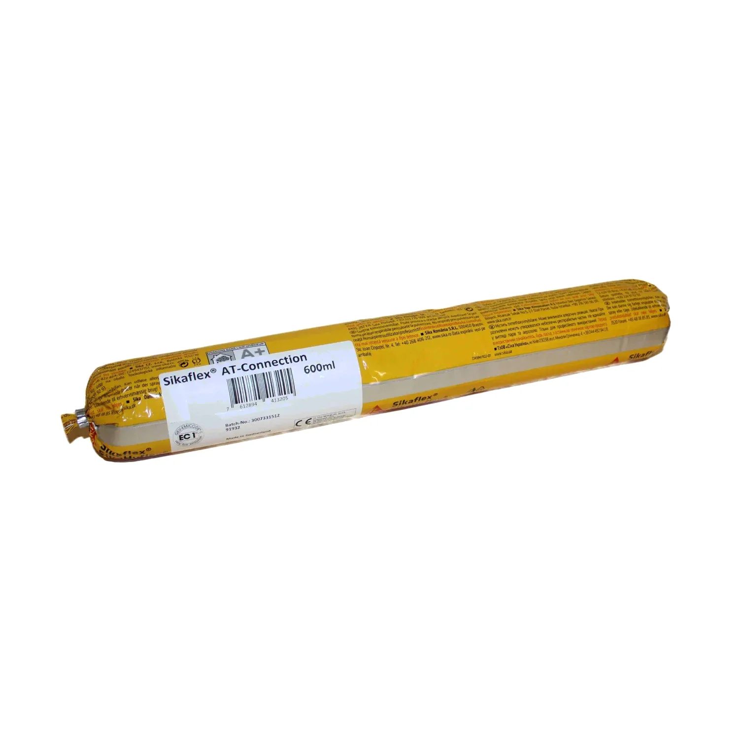 Sikaflex AT Connection cevasta vrečka 600 ml, etiketa z EAN in oznako CE