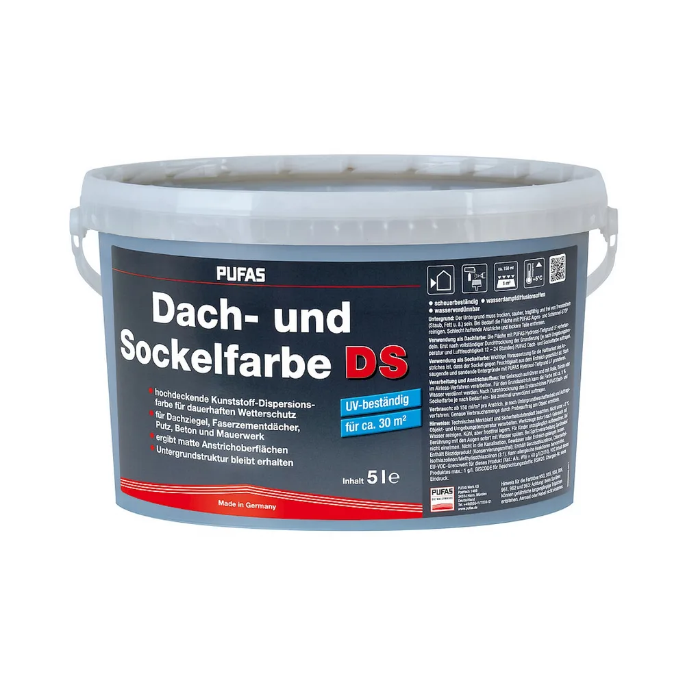 Pufas Dachfarbe Acryl-Dachbeschichtung steingrau 5 l, Eimer mit Etikett, Freisteller