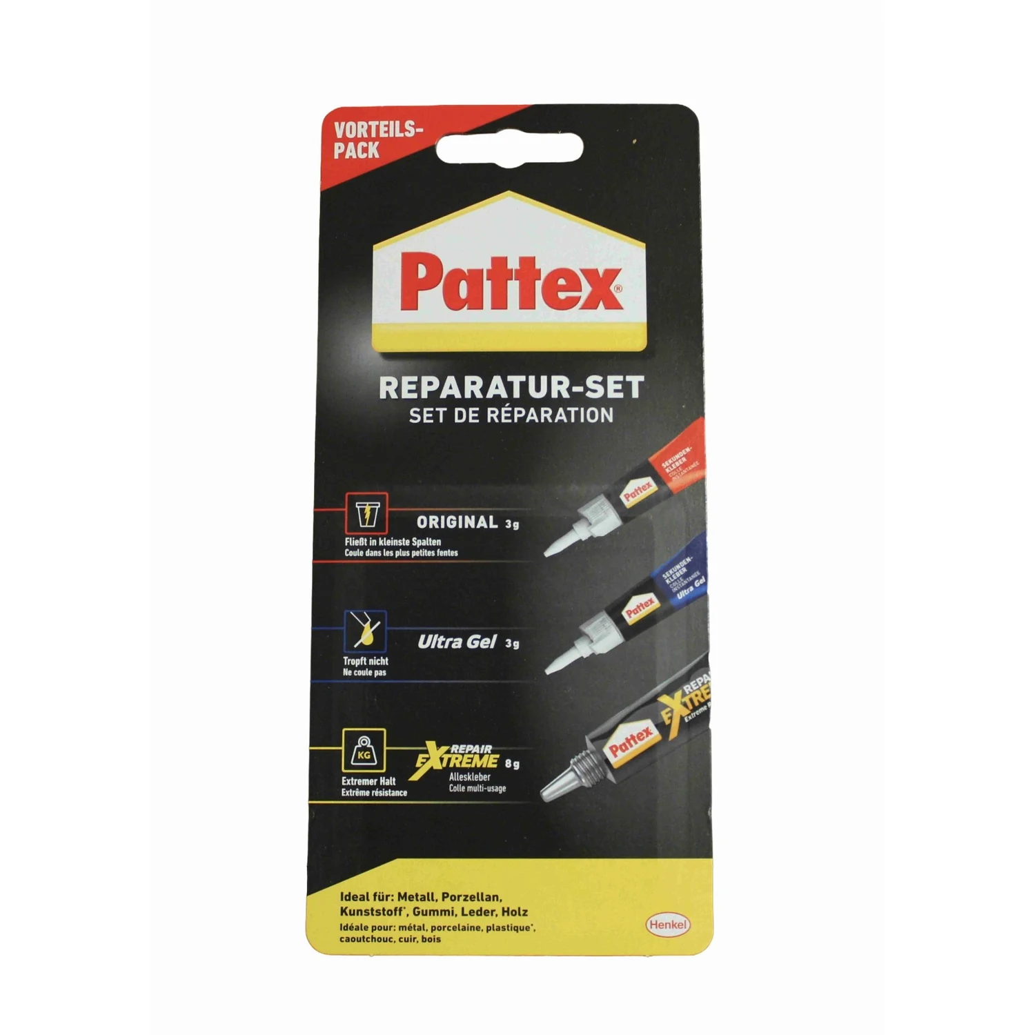 Pattex Sekundenkleber Set flüssig und Gel, 3 Tuben – Lieferumfang