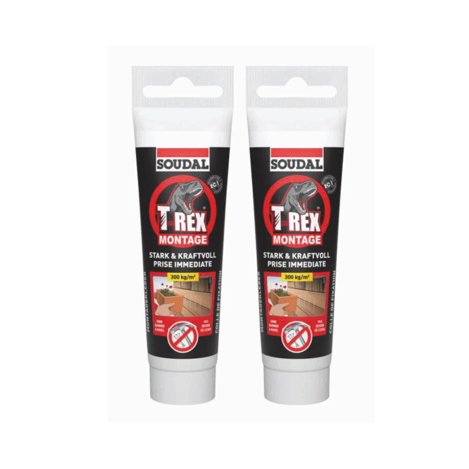 Soudal T-Rex Montage Stark und Kraftvoll weiß, 2 Tuben je 100 g