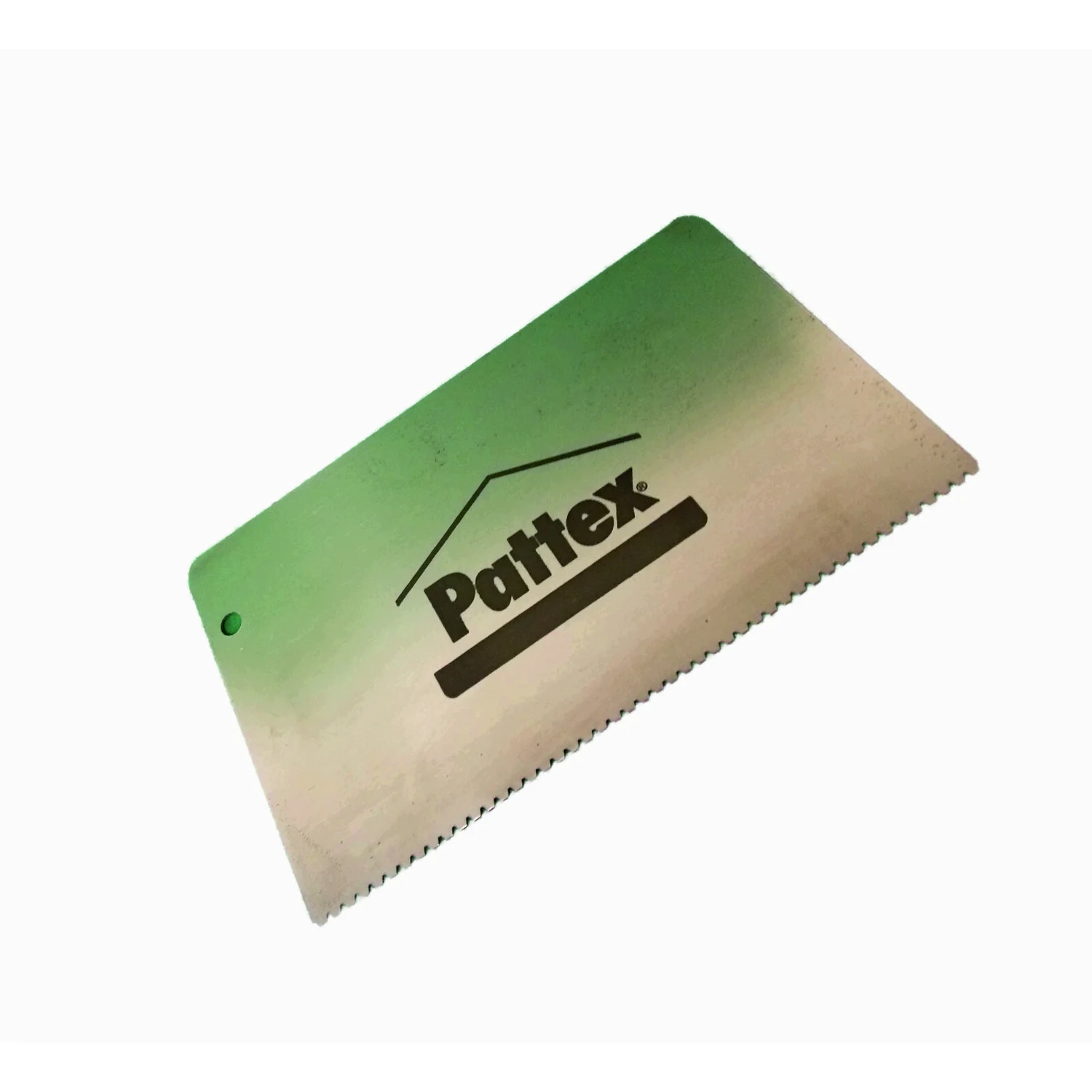 Pattex Zahnspachtel aus Metall für Kleber und Leim, Zahnspachtel schräg