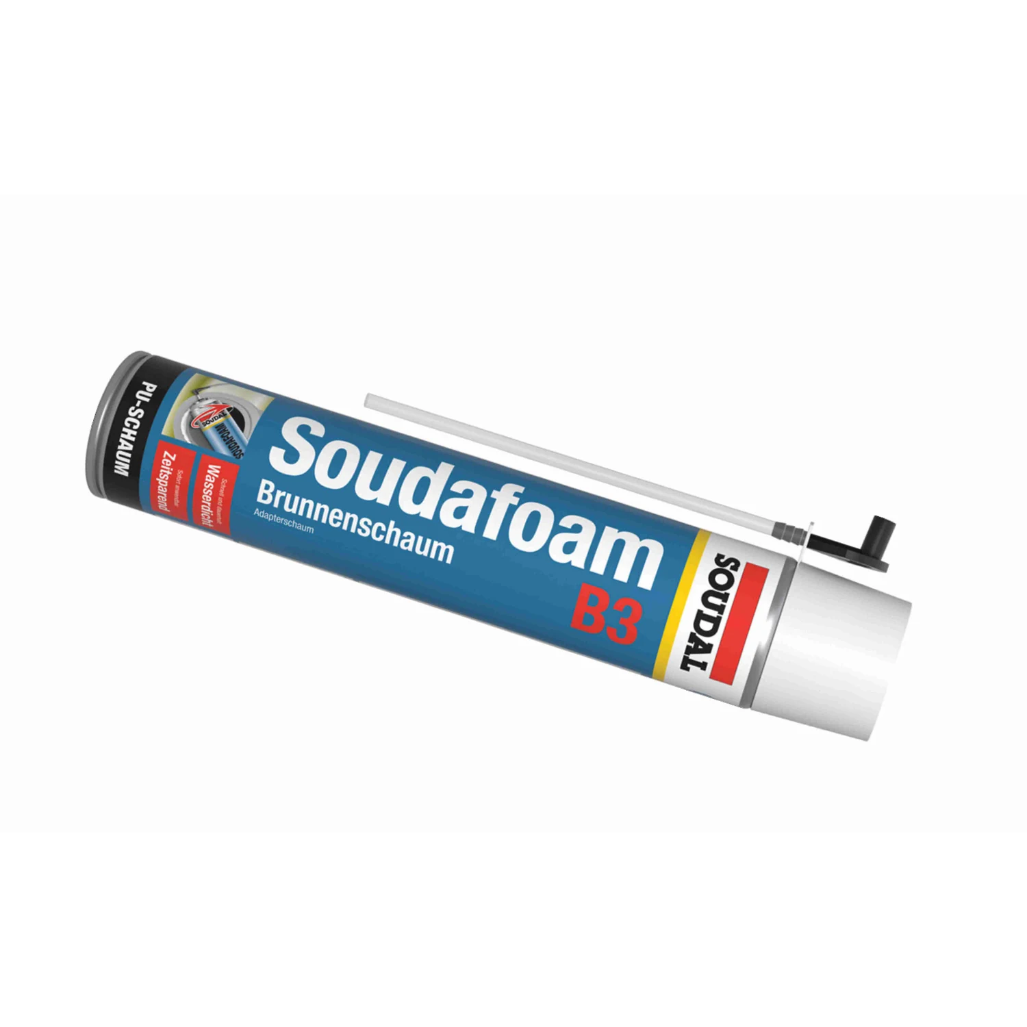 Soudal Soudafoam Brunnenschaum B3 Montageschaum, 750 ml – Dose liegend mit Aussprührohr