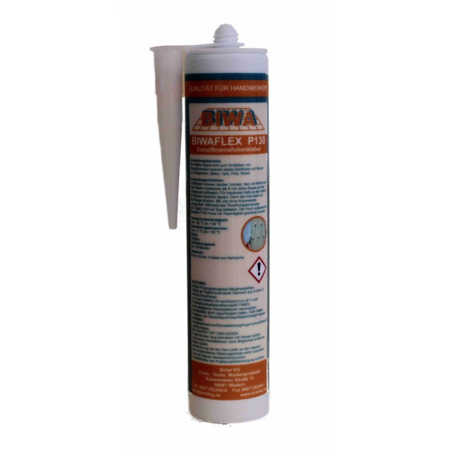 BIWA Biwaflex P130 Dampfbremsenkleber blau, 351 g – Kartusche mit Düse, Rückseite