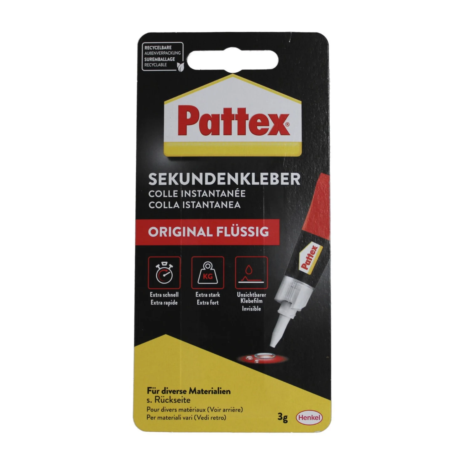 Pattex Sekundenkleber Original flüssig, Tube 3 g