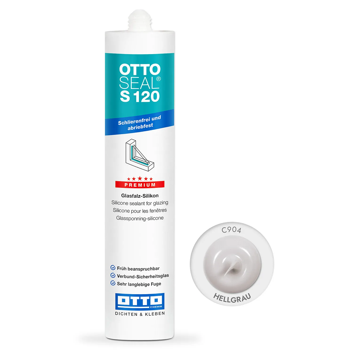 Ottoseal S120 vinduessilikone lysegrå, patron 310ml, silikonefugemasse til vinduestilslutningsfuger