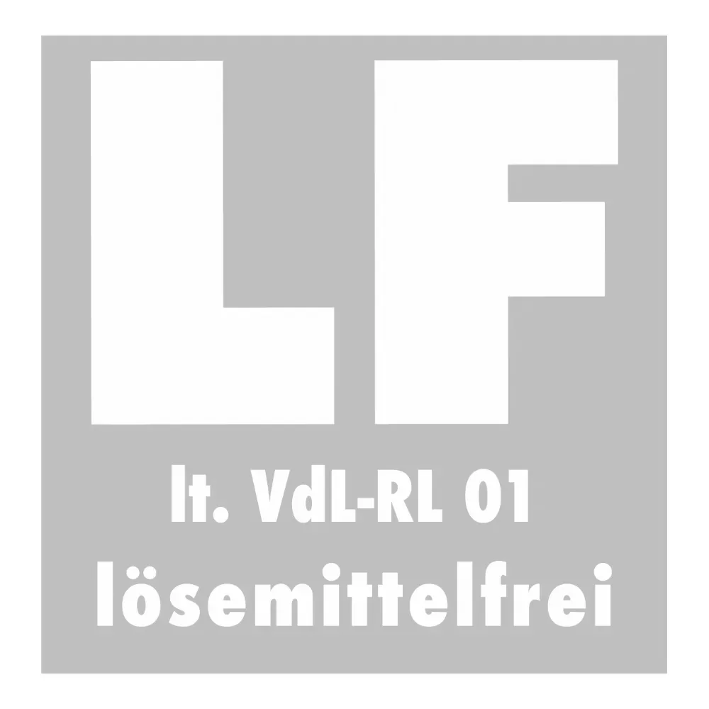 LF-Signet lösemittelfrei lt. VdL-RL 01 auf der Düfa D231 Sockelfarbe