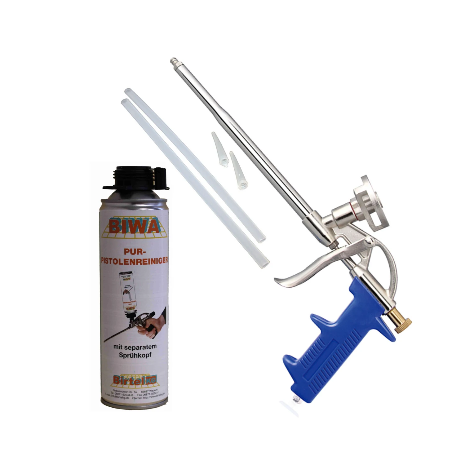 Schaumpistole Profi mit PU-Reiniger 500 ml, 2-teiliges Set – Lieferumfang