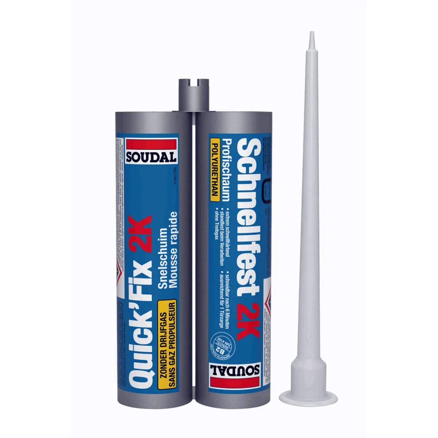 Soudal 2K PU-Montageschaum schnellfest Zargenschaum 210 ml, Doppelkartusche mit Mischdüse