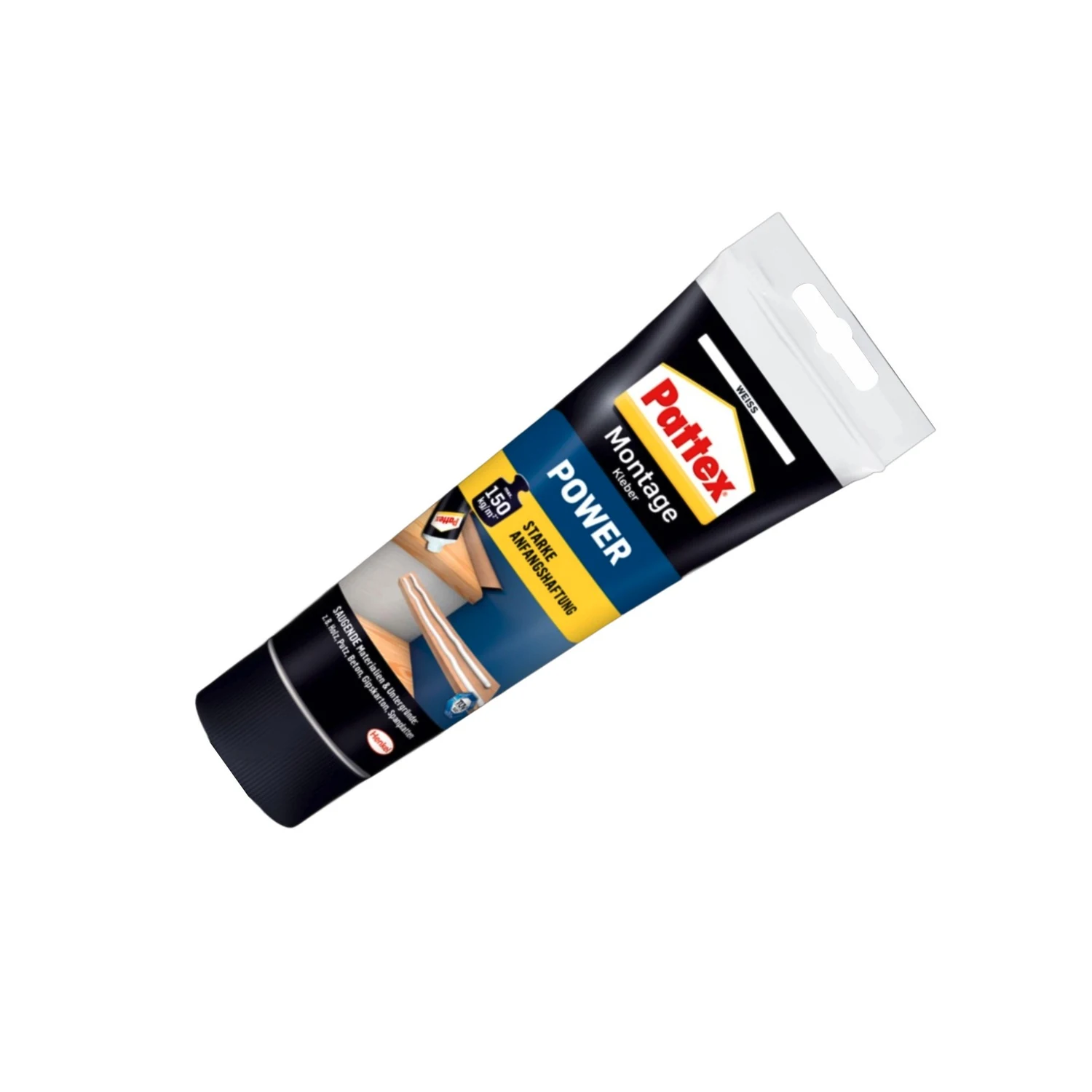 Pattex Montage Kleber Power weiß, Tube 250 g – Tube schräg