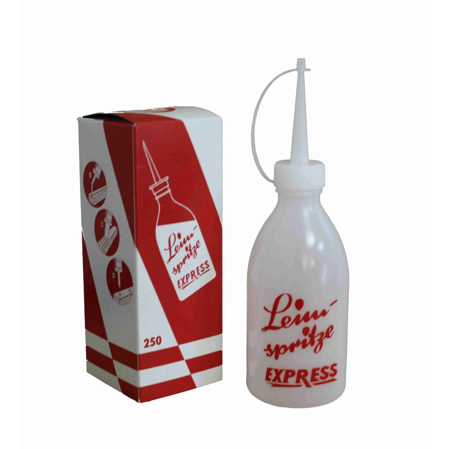 Leimflasche leer mit Dosierspitze, 250 ml transparent – Flasche mit Faltschachtel