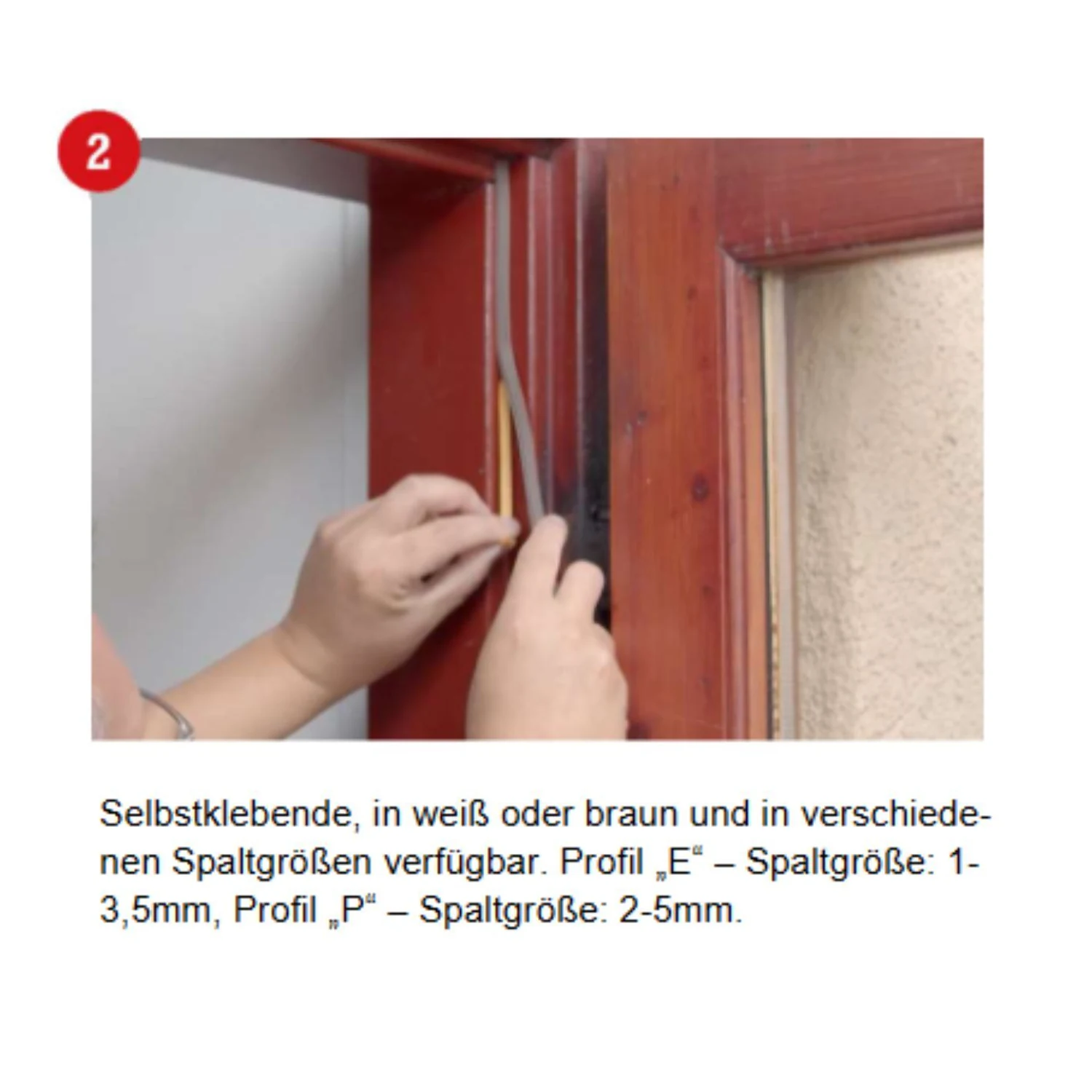 Schuller Airstop Fensterdichtung P-Profil, Anwendung Schritt 2: Dichtungsband in den Rahmen kleben