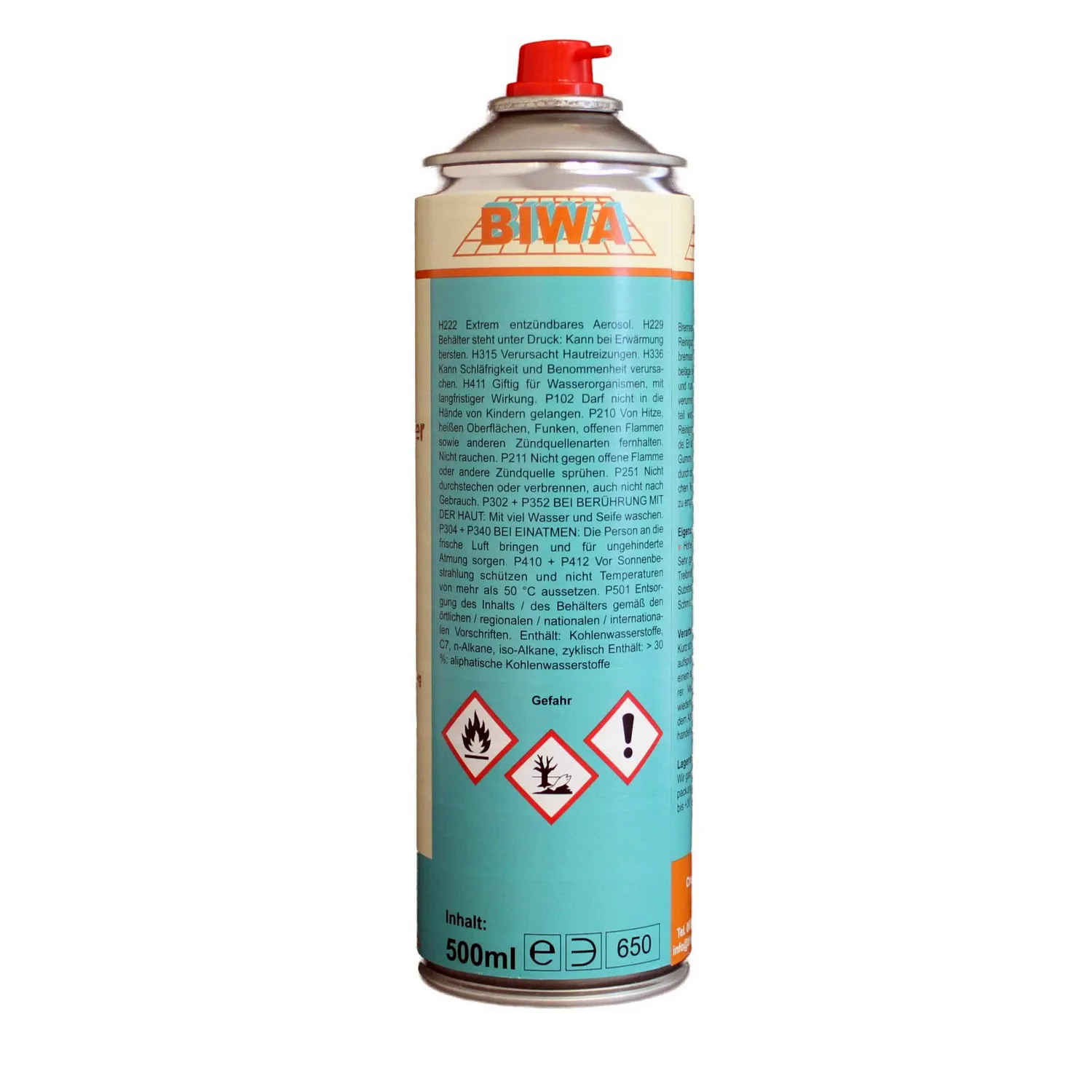Birtel Bremsenreiniger Bremsenentfetter acetonfrei 500 ml – Rückseite mit Produktangaben