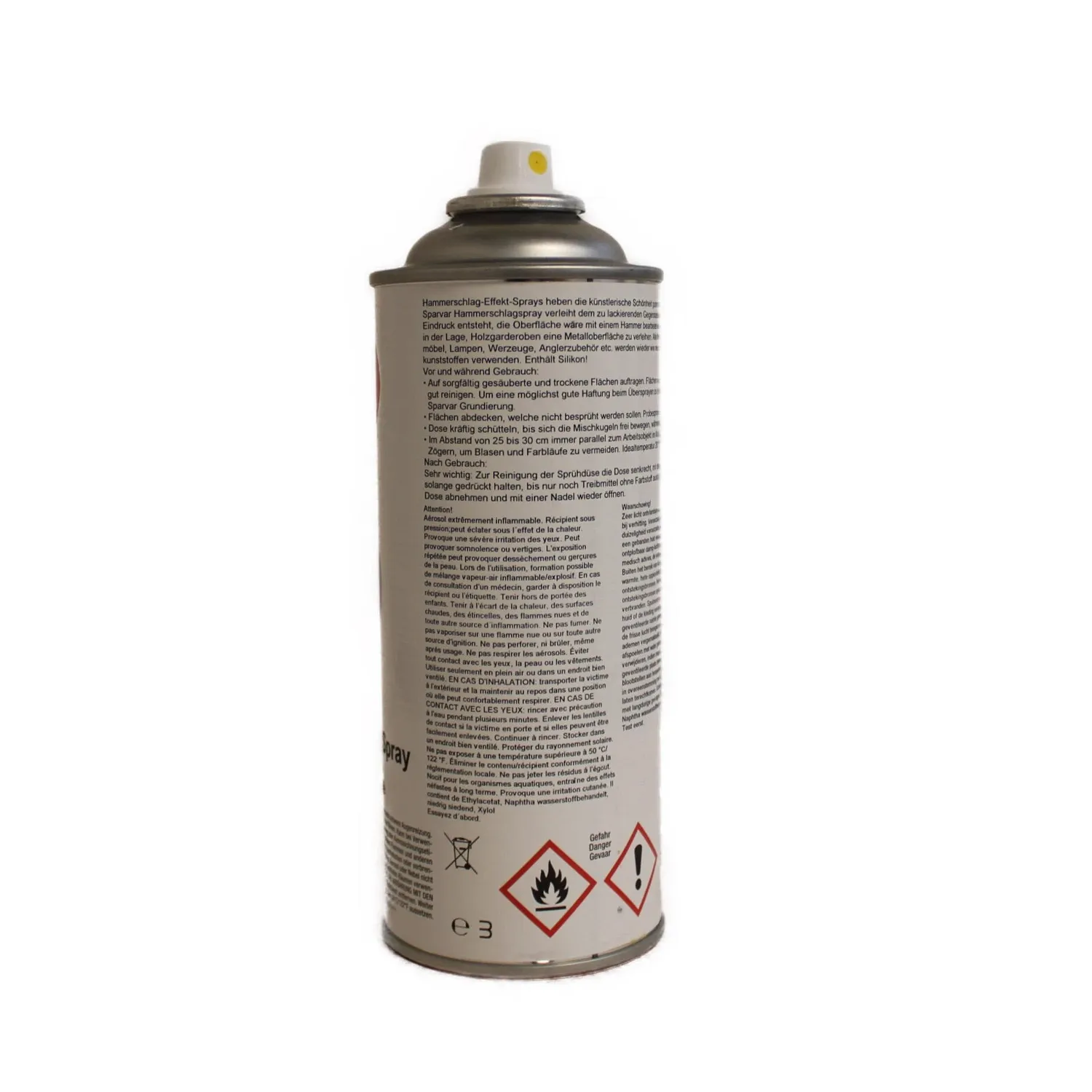 Sparvar Hammerschlag Effektlack Spray silber Metalloptik 400 ml, Rückseite