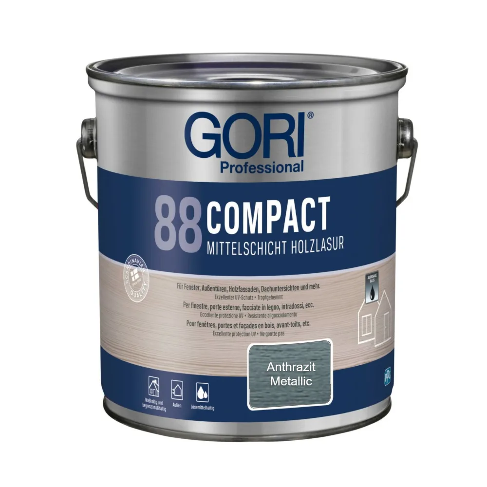 Gori 88 Compact Mittelschicht-Holzlasur im 5-l-Eimer, Farbton Anthrazit Metallic im Etikettfeld