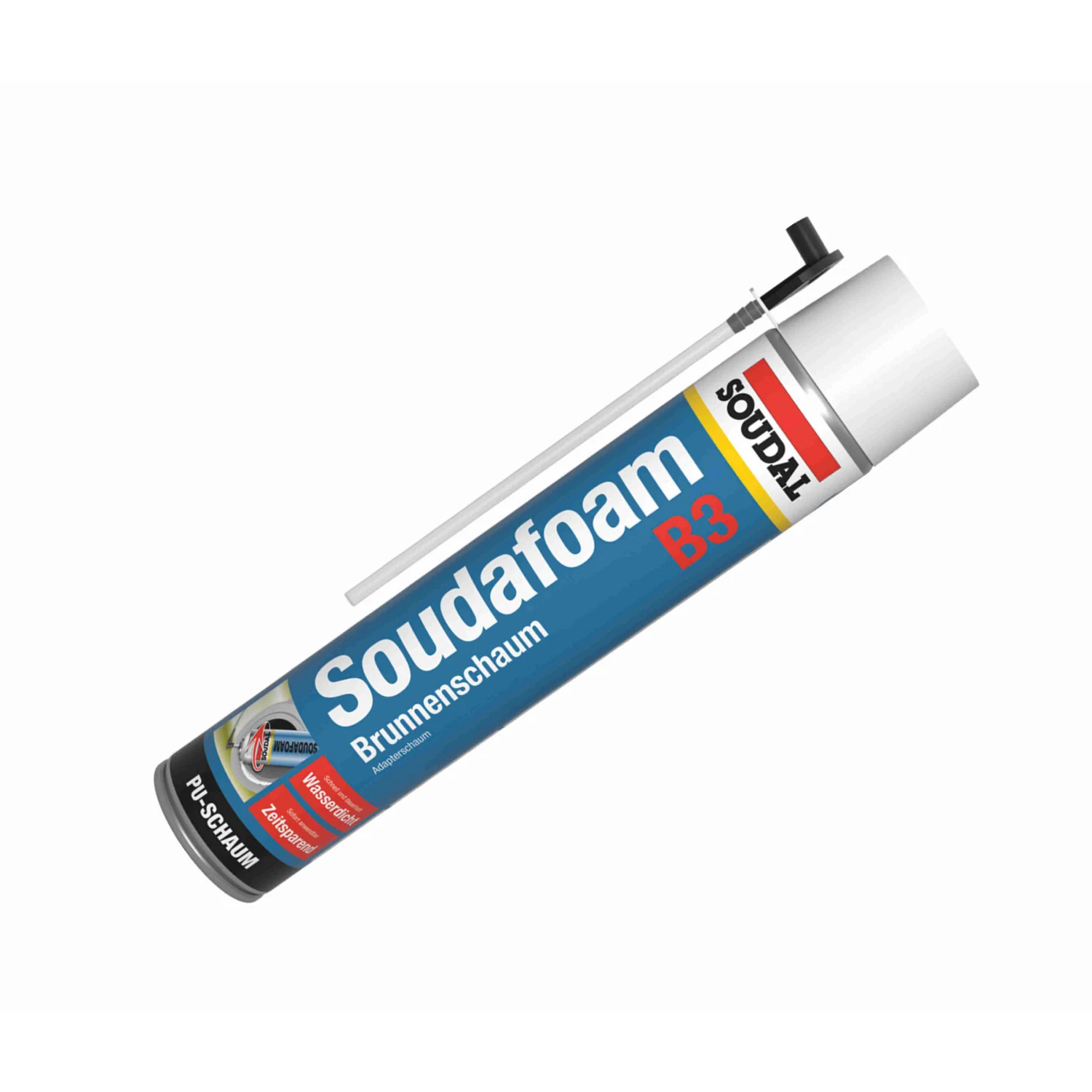 Soudal Soudafoam Brunnenschaum B3 Montageschaum, 750 ml – Dose schräg mit Aussprührohr