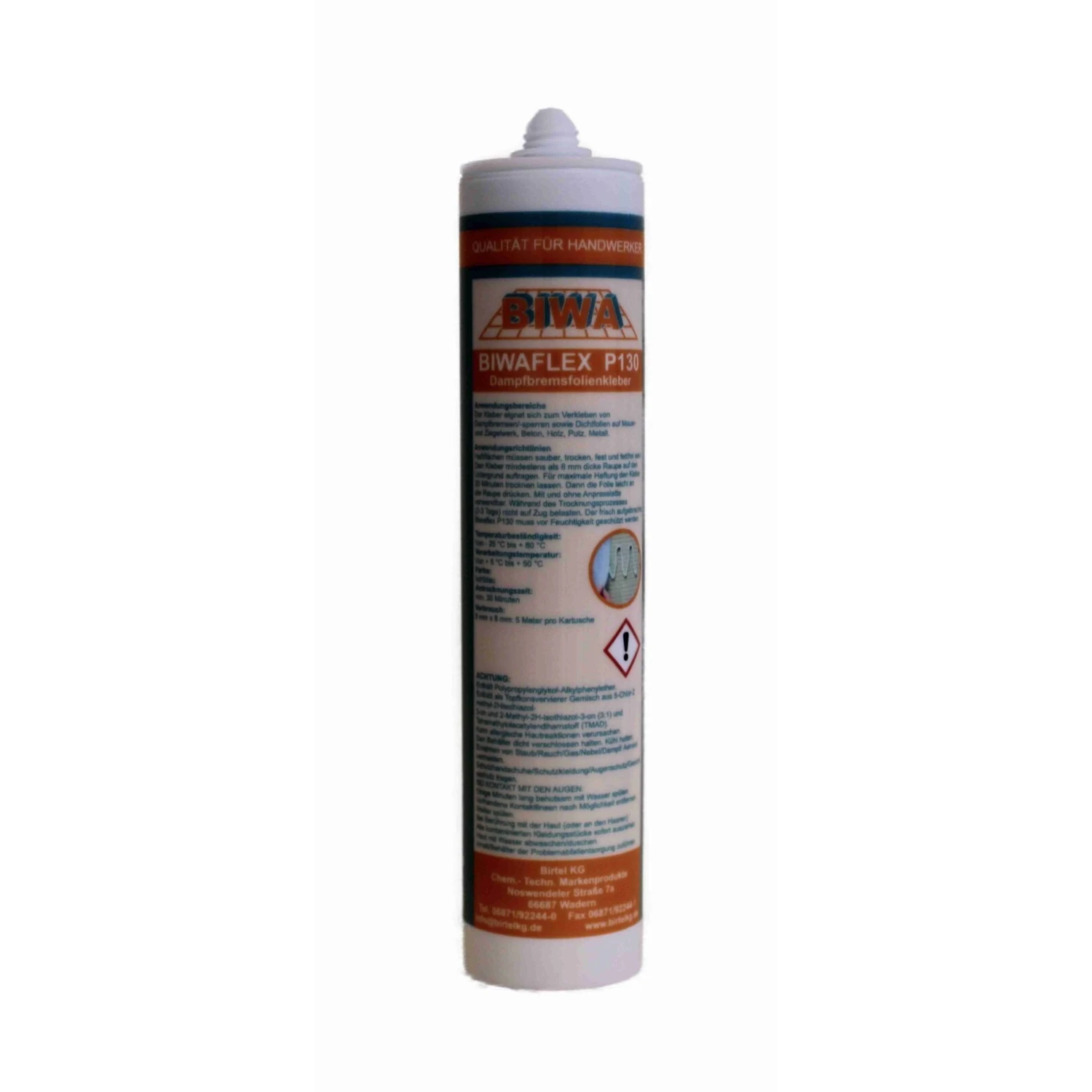 BIWA Biwaflex P130 Dampfbremsenkleber blau, 351 g – Kartusche Rückseite