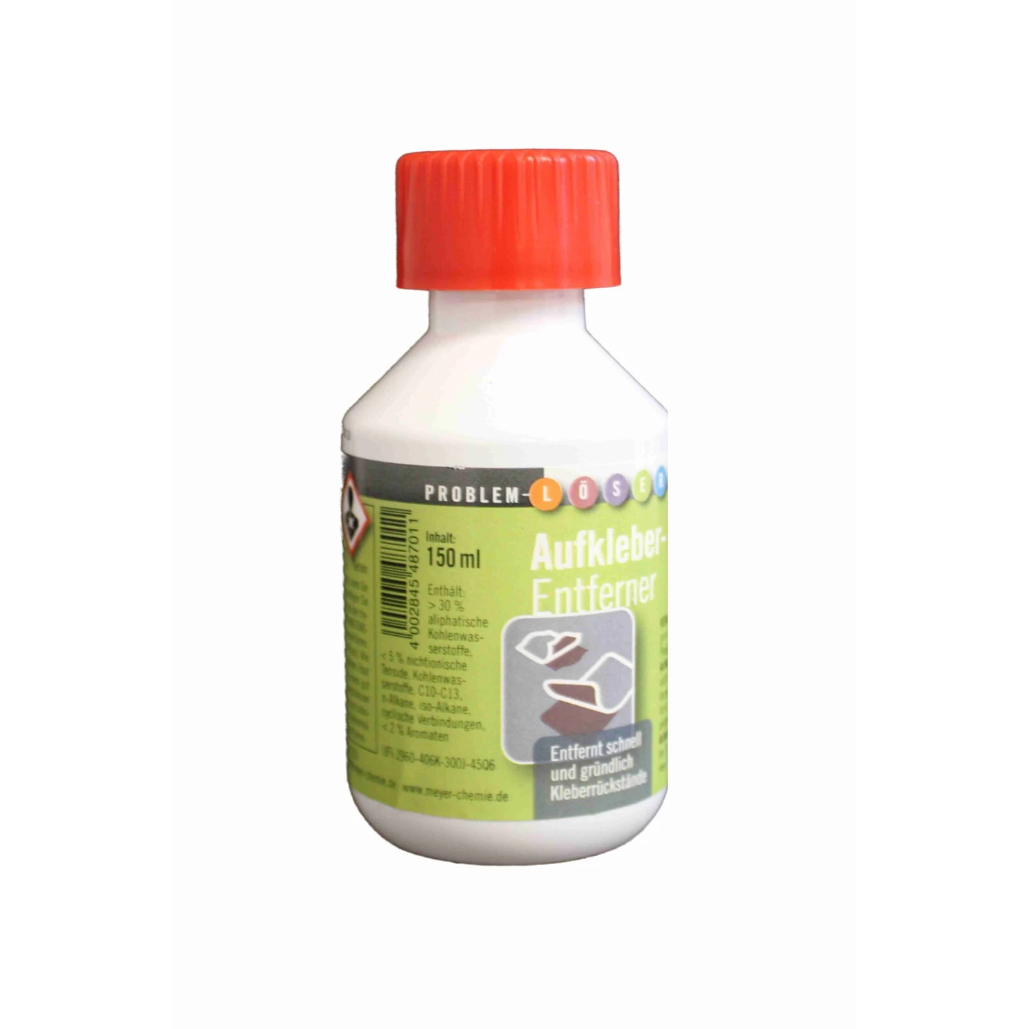 Meyer Chemie Aufkleberentferner pastös, Flasche 150 ml – Flasche Seitenansicht